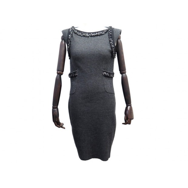 NEUF ROBE CHANEL P39246 M 40 EN CACHEMIRE GRIS SANS MANCHE CASHMERE DRESS 3860€