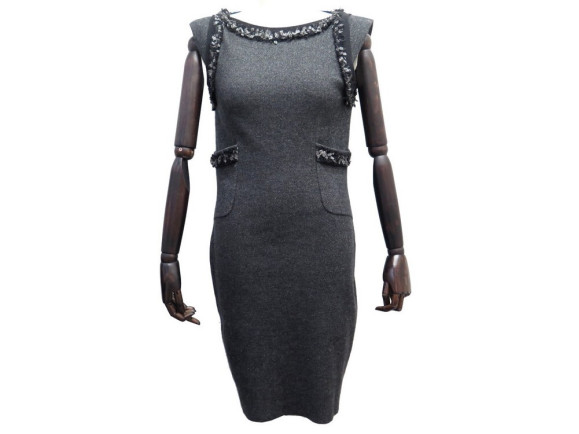  robe chanel p39246 m 40 en cachemire gris sans