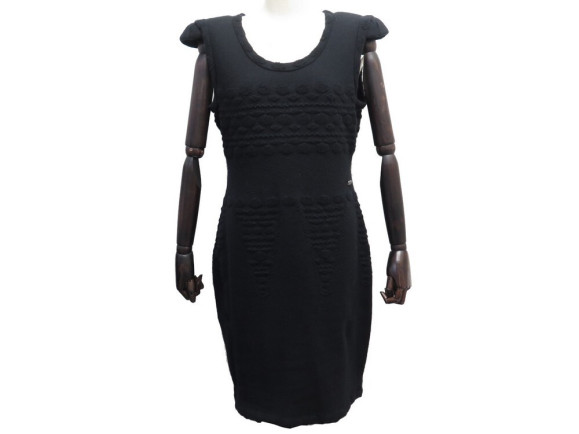robe chanel p36543 l 42 laine soie noir black