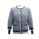 NEUF PULL CHANEL GILET CARDIGAN RAYURES P32402 L 44 EN CACHEMIRE BLEU NEW 4970€