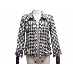 VESTE CHANEL P37636 M 38 EN TWEED COTON PIED DE POULE NOIR ET BLANC JACKET 5650€