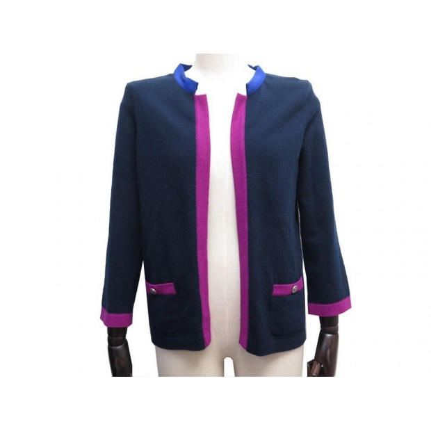 NEUF PULL CHANEL GILET CARDIGAN OUVERT M 38 LAINE CACHEMIRE BLEU CASHMERE 4970€