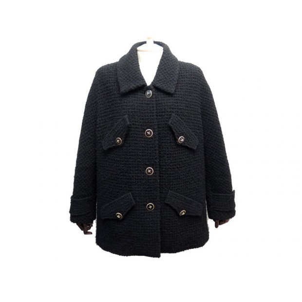 MANTEAU CHANEL L 42 EN TWEED NOIR BOUTONS CORDES BLACK COAT JACKET 7590€