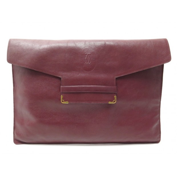VINTAGE SACOCHE POCHETTE MUST DE CARTIER EN CUIR GRAINE BORDEAUX HAND BAG POUCH