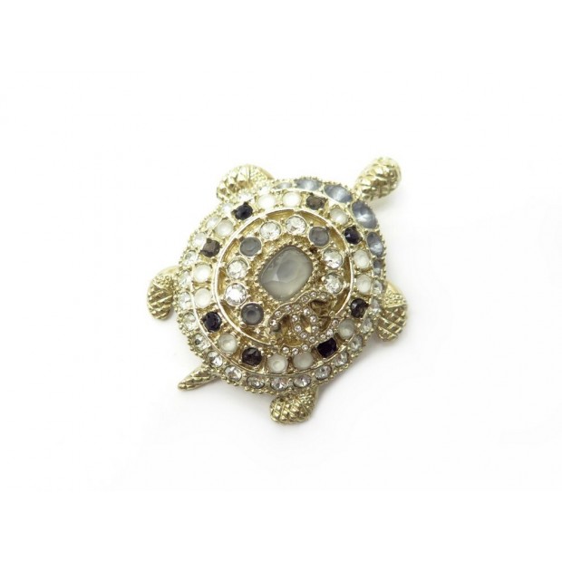 NEUF BROCHE CHANEL TORTUE PIERRES & STRASS METAL DORE + BOITE NEW BROOCH 790€