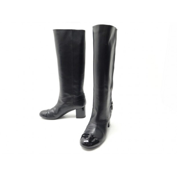 CHAUSSURES CHANEL BOTTES A TALONS G29424 39 EN CUIR NOIR BOITE BOOTS SHOES 1800€