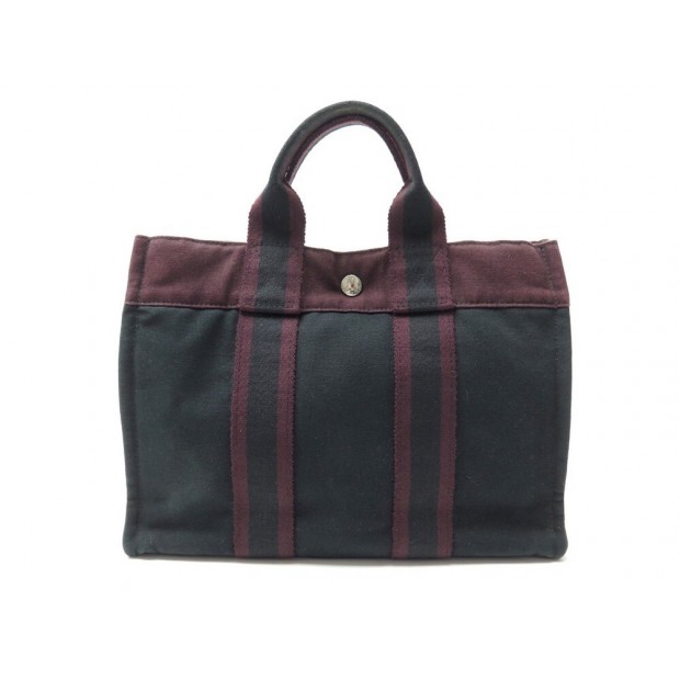 SAC A MAIN HERMES CABAS TOTO PM EN TOILE COTON NOIR CANVAS HAND BAG TOTE 790€