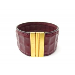 BRACELET HERMES LARGE 18CM EN CUIR GAUFFRE BORDEAUX & DORE + BOITE LEATHER 655€