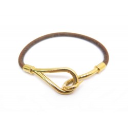 BRACELET HERMES JUMBO 17 CM PLAQUE OR EN CUIR MARRON BROWN LEATHER JEWEL 240€