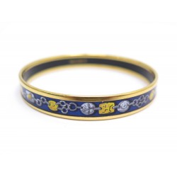 NEUF BRACELET HERMES FIN 16 CM EMAIL BLEU ET PLAQUE OR GOLD PLATED BANGLE 395€