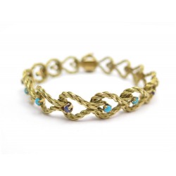 BRACELET CORDAGE EN OR JAUNE 18K PIERRES SAPHIR & TURQUOISE 30GR GOLD SAPPHIRE