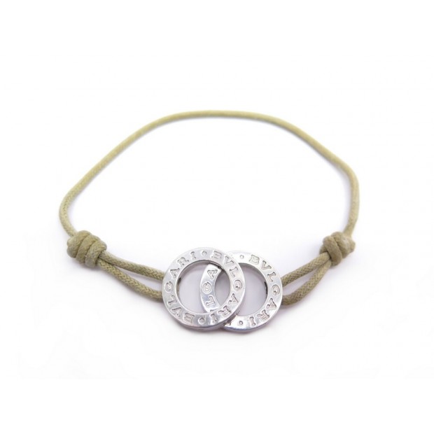 BRACELET BULGARI FORTUNA 25365 EN ARGENT MASSIF & CORDON BEIGE BOITE SILVER 300€