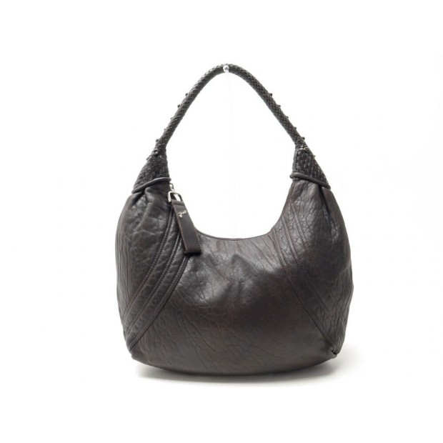 SAC A MAIN FENDI ZUCCA GM 8BR518 42CM EN CUIR GRAINE MARRON HOBO HAND BAG 2200€