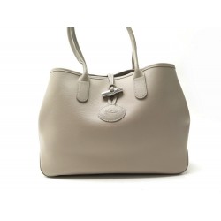 SAC A MAIN LONGCHAMP ROSEAU L EN CUIR GRIS CABAS GREY LEATHER TOTE HAND BAG 450€