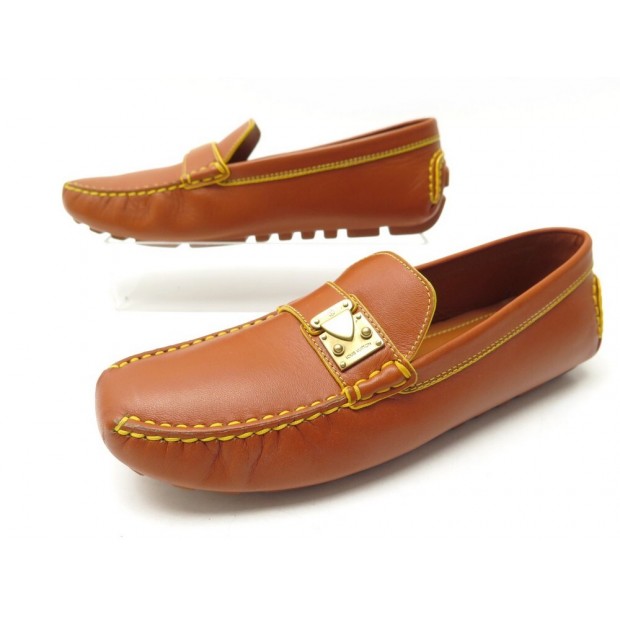 CHAUSSURES LOUIS VUITTON MOCASSINS NOMADE 38.5 EN CUIR CAMEL LOAFERS SHOES 640€