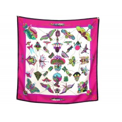 FOULARD HERMES SOIES VOLANTES DUBIGEONS CARRE 90 EN SOIE FUSHIA SILK SCARF 385€