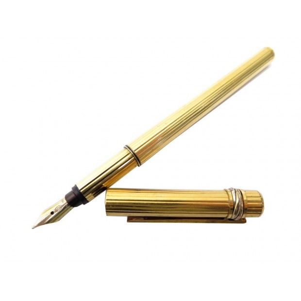 VINTAGE STYLO PLUME CARTIER TRINITY 3 ORS PLAQUE OR CARTOUCHES GOLDEN PEN 700€