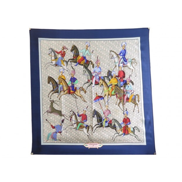 FOULARD HERMES ISPAHAN TRANCHANT CARRE 90 EN SOIE BLEU MARINE SILK SCARF 385€