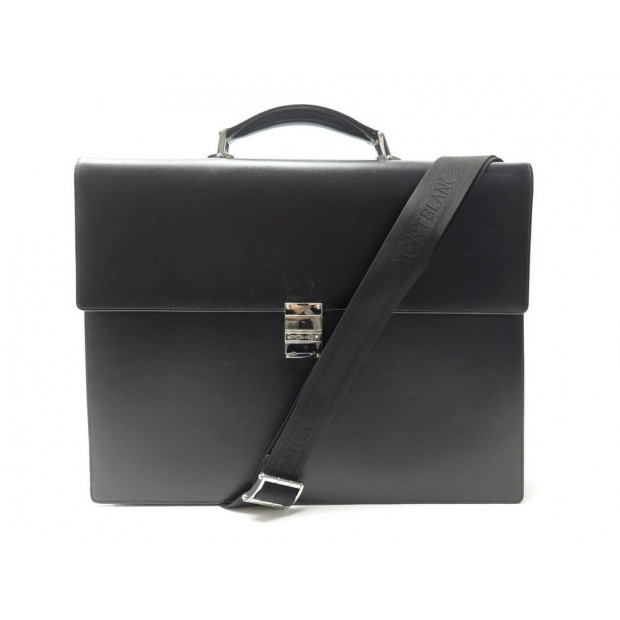 SACOCHE MONTBLANC SERVIETTE 2 SOUFFLETS MEISTERSTUCK BANDOULIERE CUIR NOIR 1200€