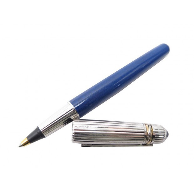 VINTAGE STYLO BILLE CARTIER PASHA 1989 ROLLERBALL LAQUE BLEU BALLPOINT PEN 680€