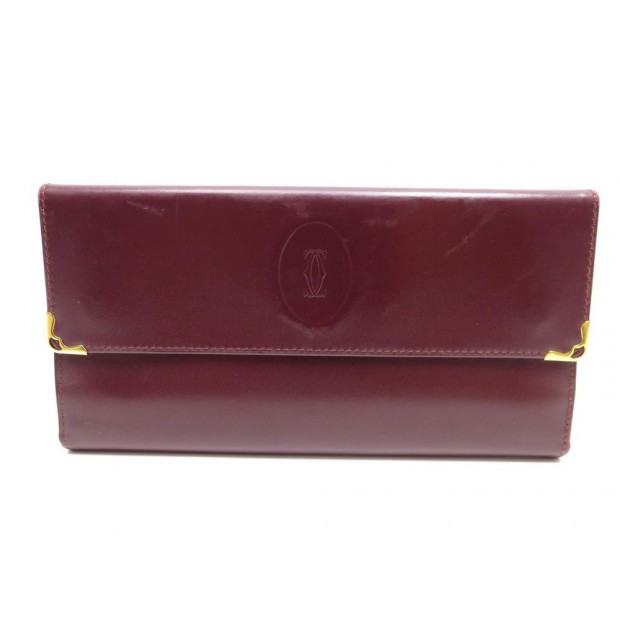 PORTEFEUILLE CARTIER EN CUIR BORDEAUX MONNAIE LEATHER WALLET BILLFOLD 570€