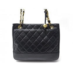 SAC A MAIN CHANEL CABAS SHOPPING PM CUIR MATELASSE NOIR LEATHER HAND BAG 4600€