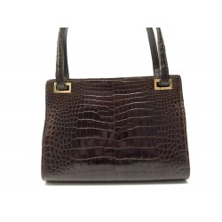 VINTAGE SAC A MAIN LANCEL EN CUIR DE CROCODILE MARRON BROWN LEATHER HANDBAG