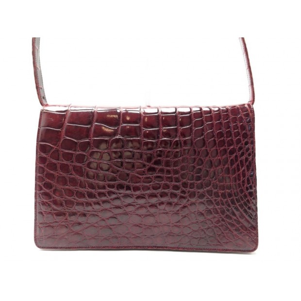 VINTAGE SAC A MAIN REVILLON POCHETTE CUIR DE CROCODILE BORDEAUX LEATHER HANDBAG