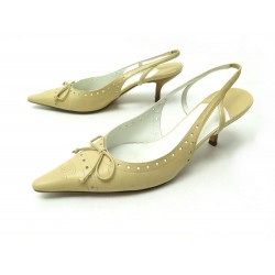 CHAUSSURES CHANEL ESCARPINS A BRIDE 36.5 CUIR BEIGE + BOITE LEATHER SHOES 680€