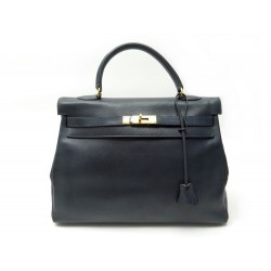 SAC A MAIN HERMES KELLY 35 EN CUIR GRAINE BLEU MARINE BLUE LEATHER HANDBAG 7700€