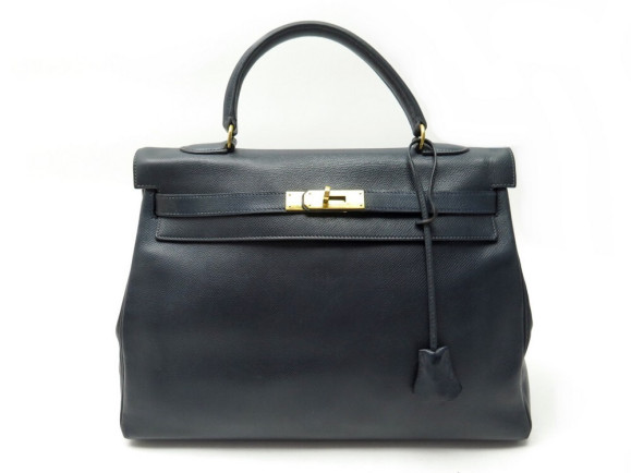 sac a main hermes kelly 35 en cuir graine bleu marine
