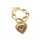 NEUF VINTAGE BRACELET YVES SAINT LAURENT PENDENTIF COEUR METAL DORE GOLDEN HEART