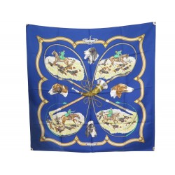 FOULARD HERMES LE LAISSER COURRE CARRE 90 EN SOIE BLEU DE FOUGEROLLE SCARF 370€