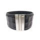 BRACELET HERMES LARGE 19CM EN CUIR GAUFFRE NOIR & PALLADIE LEATHER BANGLE 655€