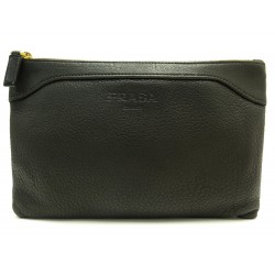 SAC A MAIN POCHETTE PRADA TROUSSE 26CM EN CUIR GRAINE NOIR POUCH HAND BAG 550€