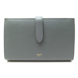 NEUF PORTEFEUILLE CELINE LARGE STRAP WALLET EN CUIR GRAINE GRIS + BOITE NEW 580€