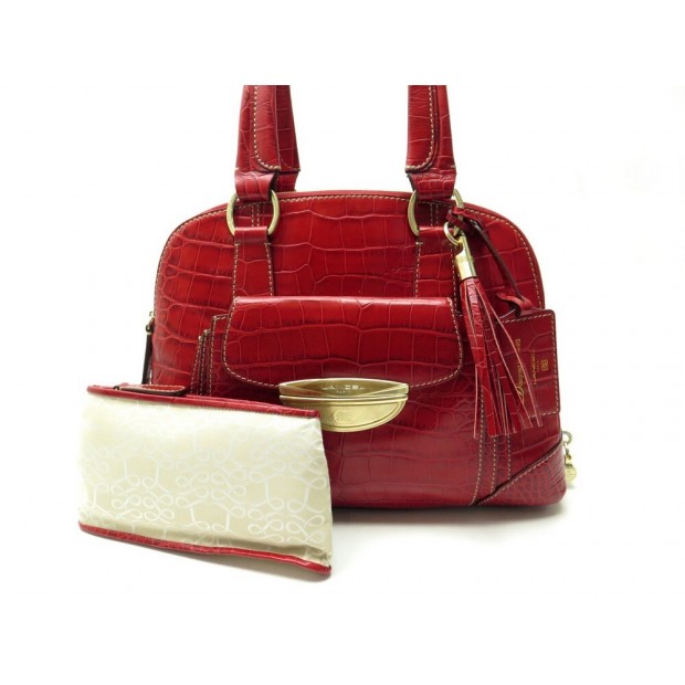 NEUF SAC A MAIN LANCEL ADJANI GM EN CUIR FACON CROCO ROUGE LEATHER HANDBAG 1250€