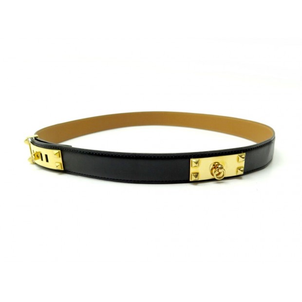 CEINTURE HERMES MEDOR T85 EN CUIR BOX NOIR BOUCLE DOREE BLACK LEATHER BELT 1350€