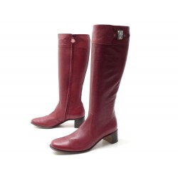 CHAUSSURES HERMES NANCY 38.5 BOTTES A TALONS CUIR ROUGE SAC DEPECHES BOOTS 1800€