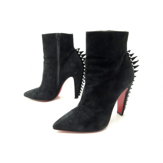 CHAUSSURES CHRISTIAN LOUBOUTIN 37 BOTTINES A TALONS DAIM NOIR SUEDE BOOTS SHOES