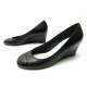 CHAUSSURES CHANEL G27028 36.5 ESCARPINS A TALONS COMPENSES CUIR NOIR +BOITE 750€