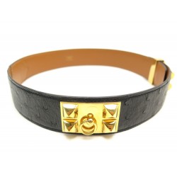 VINTAGE CEINTURE HERMES MEDOR COLLIER DE CHIEN T68 CUIR AUTRUCHE NOIR BELT 2450€