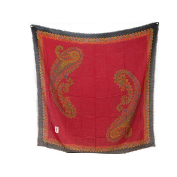 NEUF CHALE YVES SAINT LAURENT ETOLE 137 X 137 CM ROUGE + BOITE NEW SHAWL SCARF