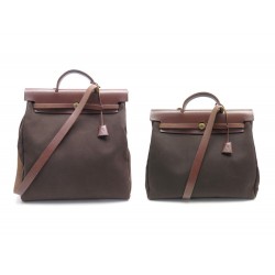 SAC DE VOYAGE A MAIN HERMES HERBAG 2 TOILES CUIR MARRON BANDOULIERE BAG 2040€