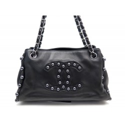 SAC A MAIN CHANEL BOWLING LOGO PERLES A46143 EN CUIR NOIR BANDOULIERE BAG 4400€