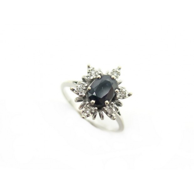 BAGUE TAILLE 53 EN OR BLANC 18K DIAMANTS 0.03CT ET ONYX WHITE GOLD DIAMONDS RING