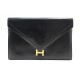 VINTAGE SAC A MAIN HERMES POCHETTE LYDIE EN CUIR BOX NOIR LEATHER HAND BAG POUCH