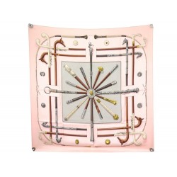 FOULARD HERMES CANNES ET POMMEAUX F. DE LA PERRIERE EN SOIE ROSE SILK SCARF 385€