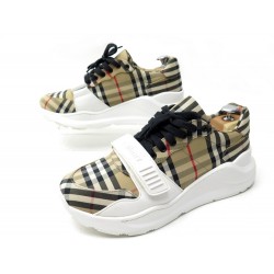 CHAUSSURES BURBERRY VINTAGE CHECK COTTON SNEAKERS 43.5 BASKETS TOILE CUIR 520€