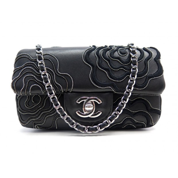 SAC A MAIN CHANEL MINI TIMELESS CAMELIA BANDOULIERE EN CUIR NOIR HAND BAG 5800€